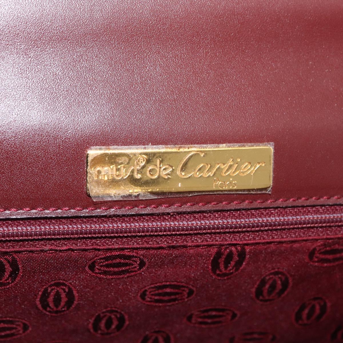 CARTIER Must Line Hand Bag Leather Bordeaux Gold Auth BA12715