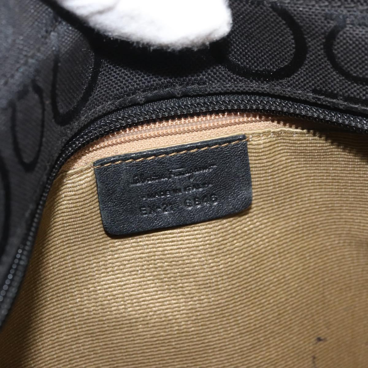 Salvatore Ferragamo Gancini Tote Bag Canvas Black Silver Auth BA12719
