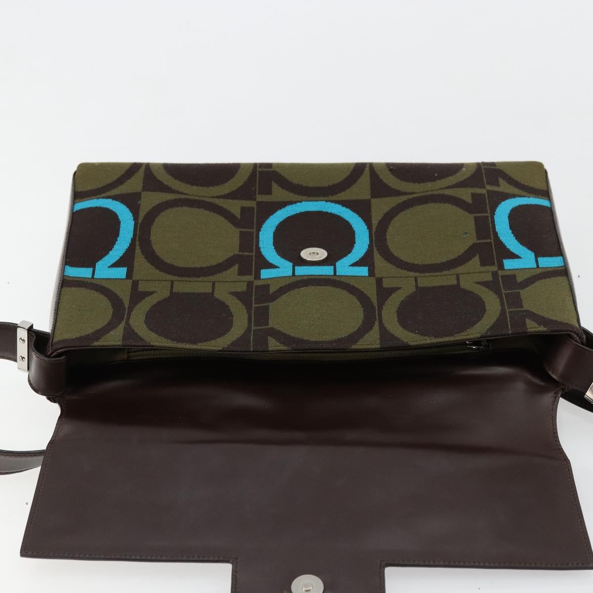 Salvatore Ferragamo Gancini Bag Knitted Fabrics Brown Silver Auth BA12720