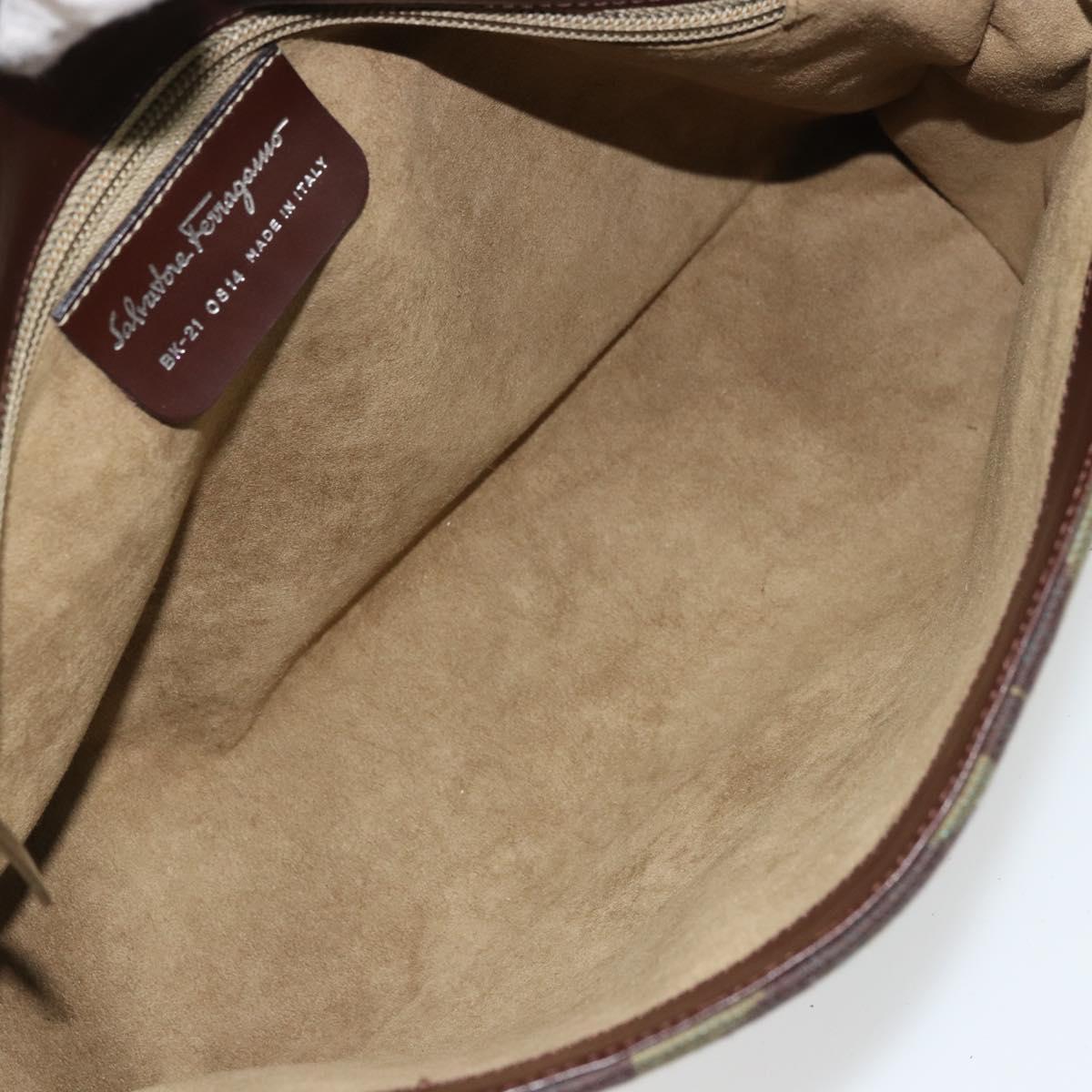 Salvatore Ferragamo Gancini Bag Knitted Fabrics Brown Silver Auth BA12720