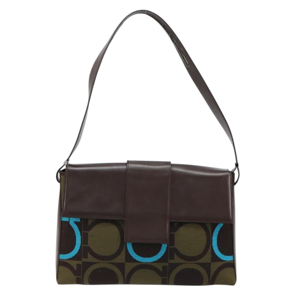 Salvatore Ferragamo Gancini Bag Knitted Fabrics Brown Silver Auth BA12720