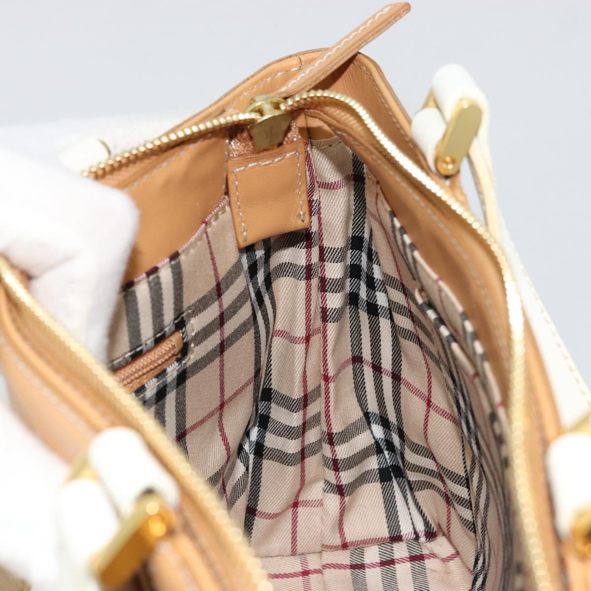 BURBERRY Hand Bag Leather Beige Gold Auth BA12722A