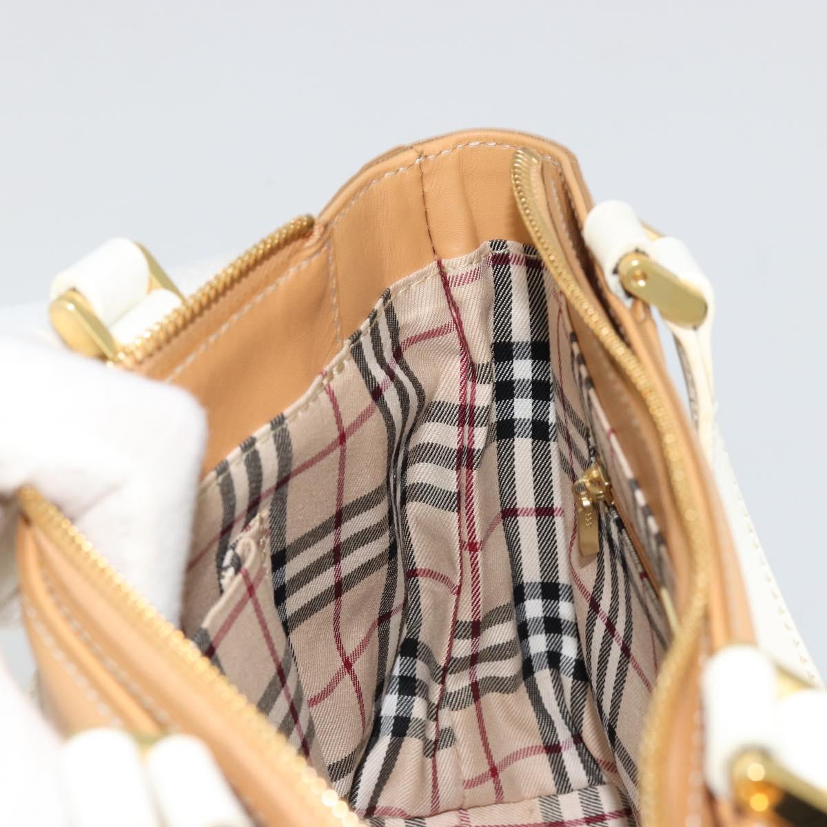 BURBERRY Hand Bag Leather Beige Gold Auth BA12722A