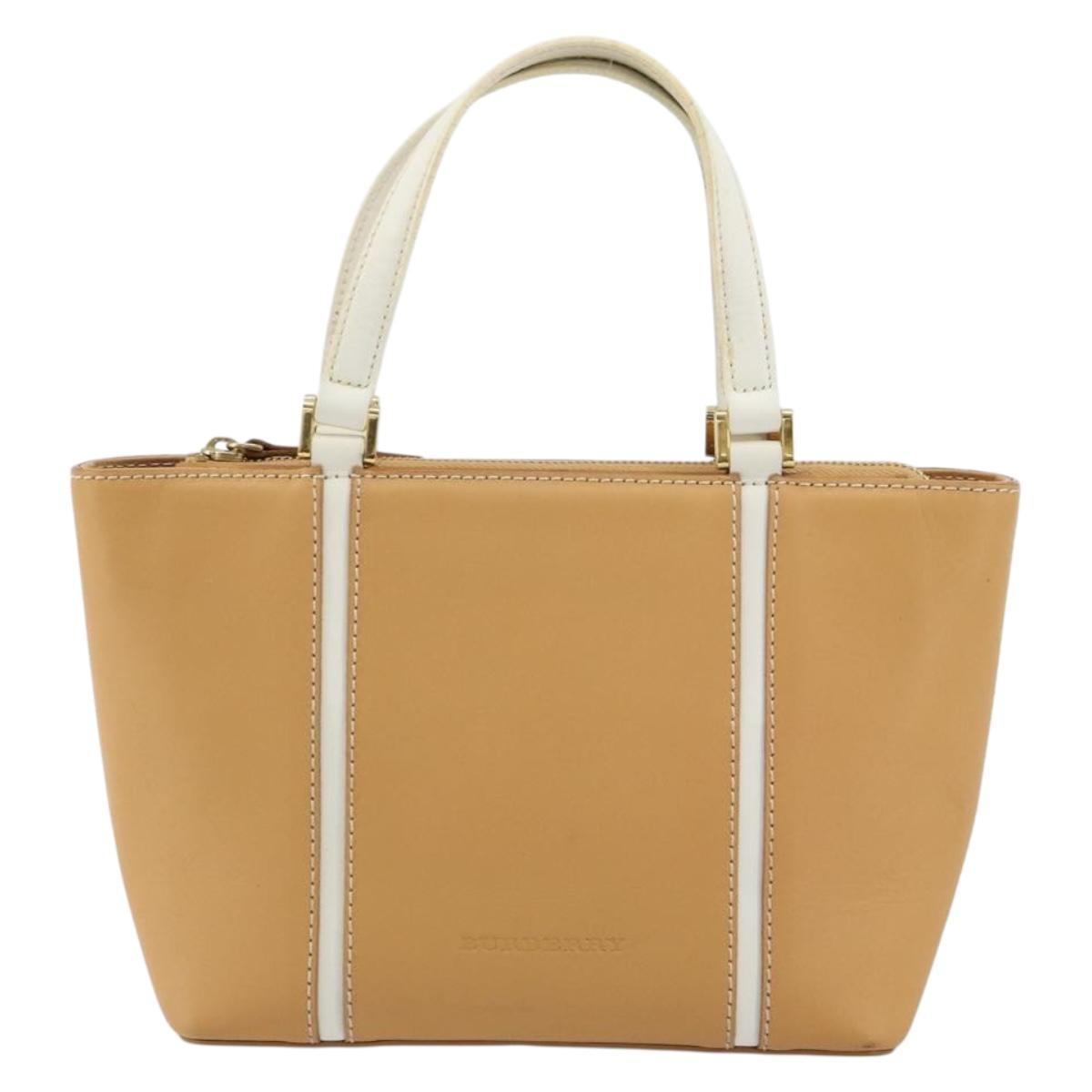 BURBERRY Hand Bag Leather Beige Gold Auth BA12722A