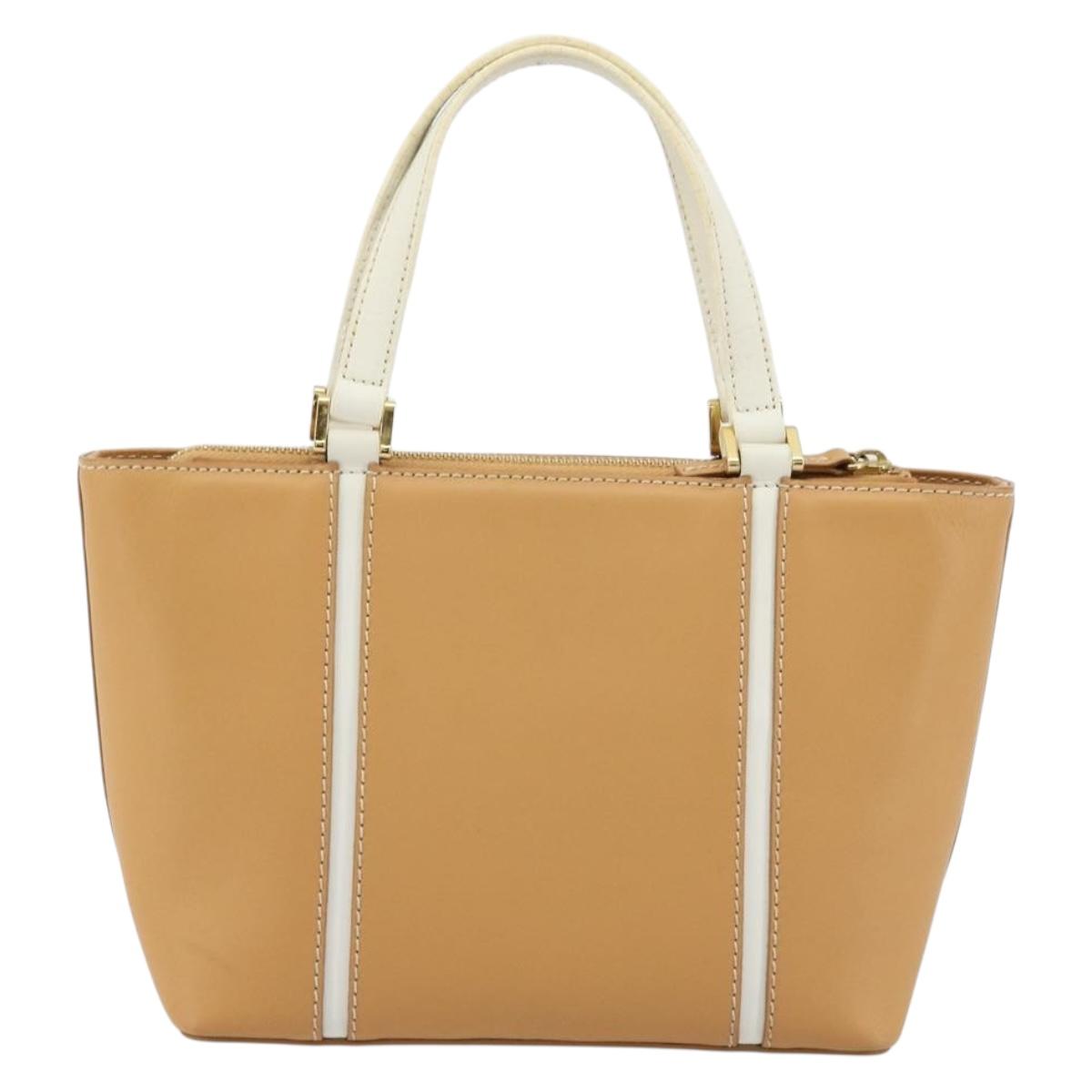 BURBERRY Hand Bag Leather Beige Gold Auth BA12722A