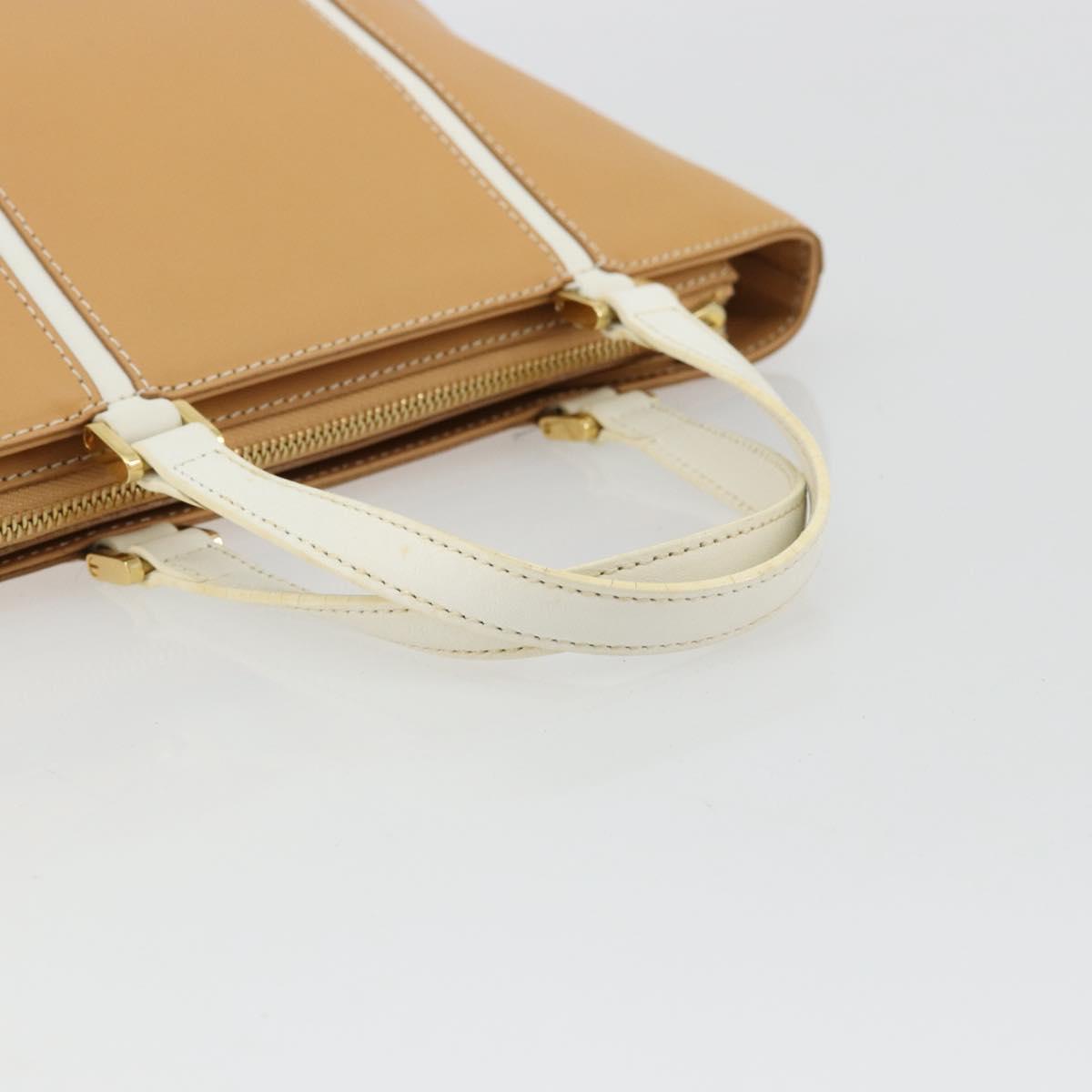 BURBERRY Hand Bag Leather Beige Gold Auth BA12722A