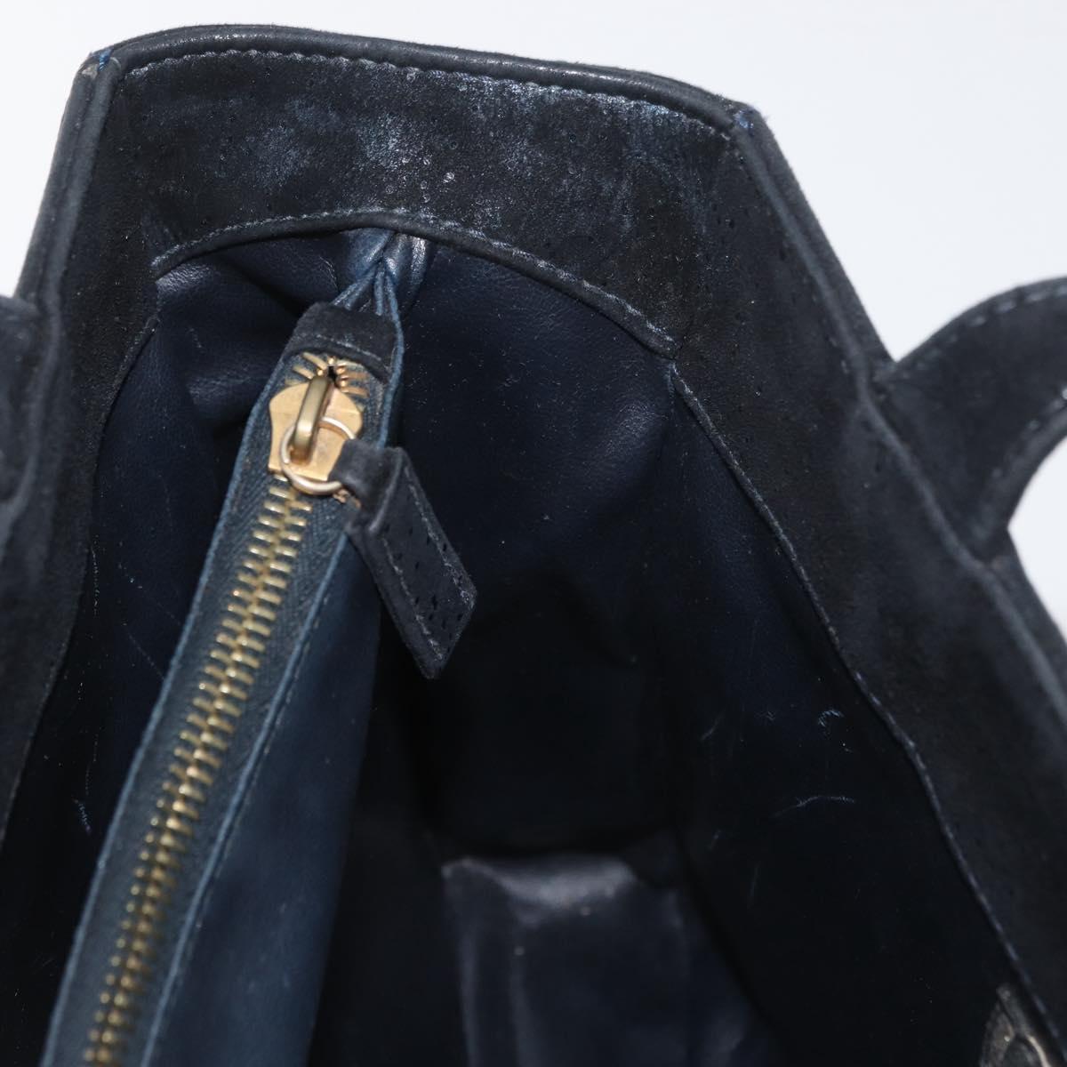 Gianni Versace Hand Bag Suede Black Gold Auth BA12723A