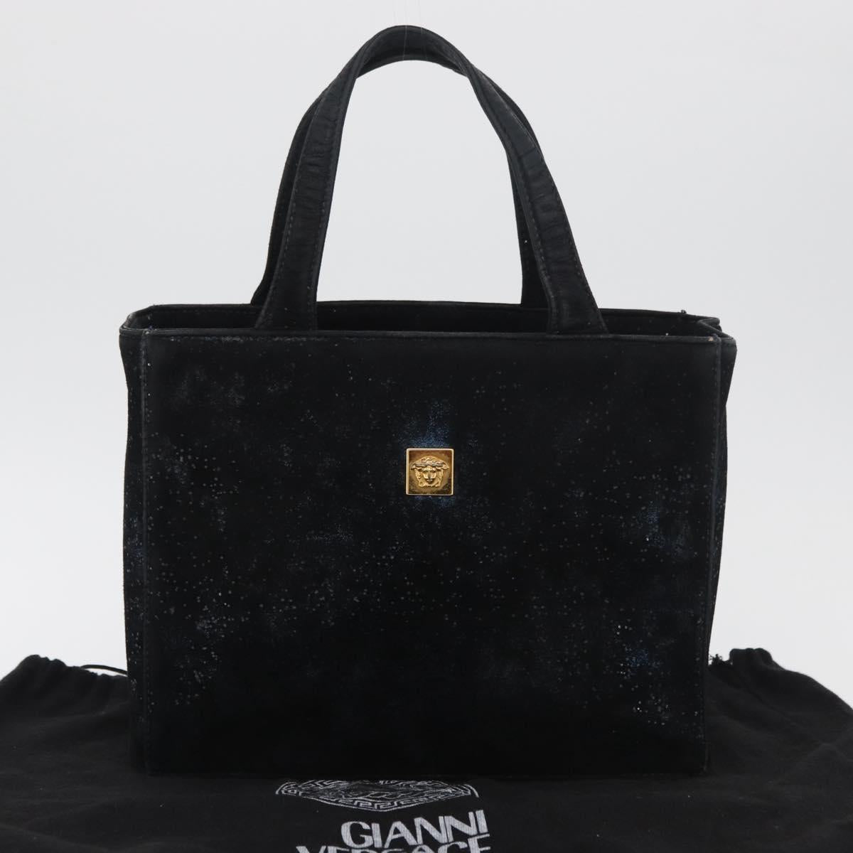 Gianni Versace Hand Bag Suede Black Gold Auth BA12723A