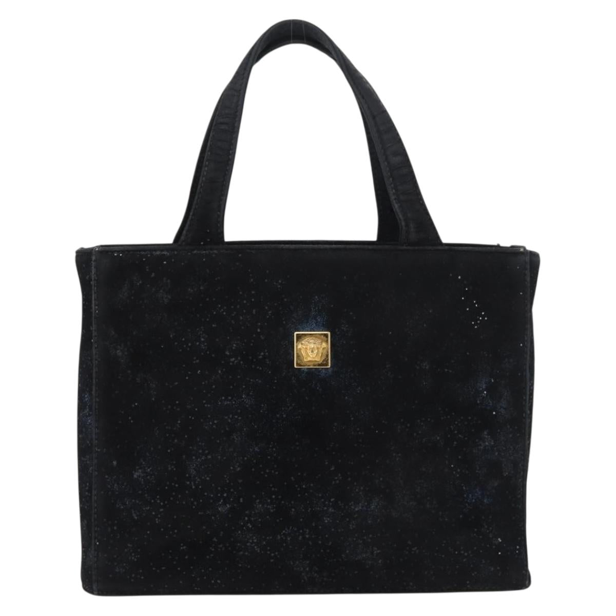 Gianni Versace Hand Bag Suede Black Gold Auth BA12723A