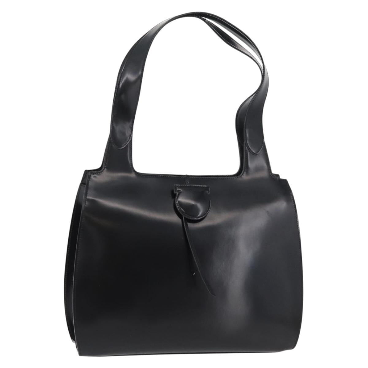 Salvatore Ferragamo Gancini Tote Bag Patent Leather Black Silver Auth BA12729