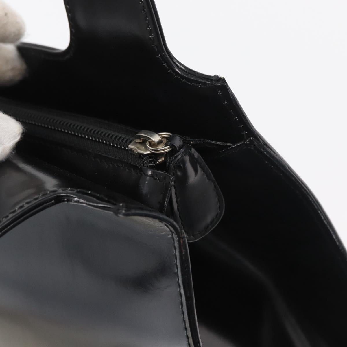 Salvatore Ferragamo Gancini Tote Bag Patent Leather Black Silver Auth BA12729