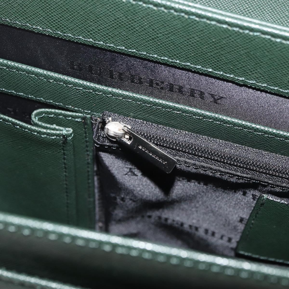 BURBERRY Business Bag Leather Green Silver Auth BA12730