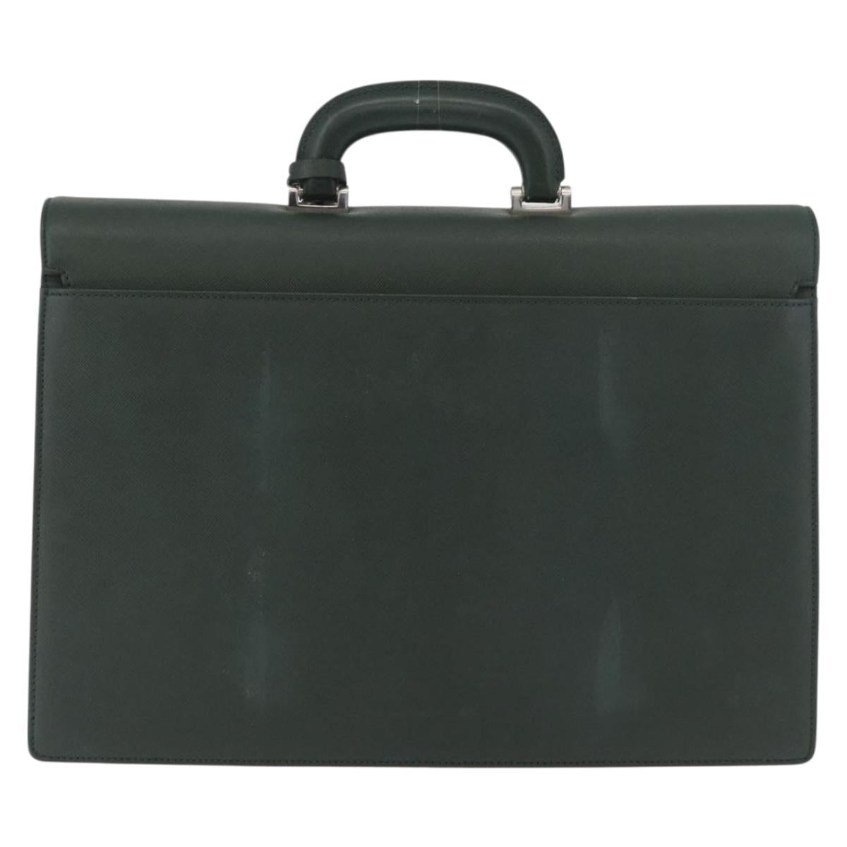 BURBERRY Business Bag Leather Green Silver Auth BA12730