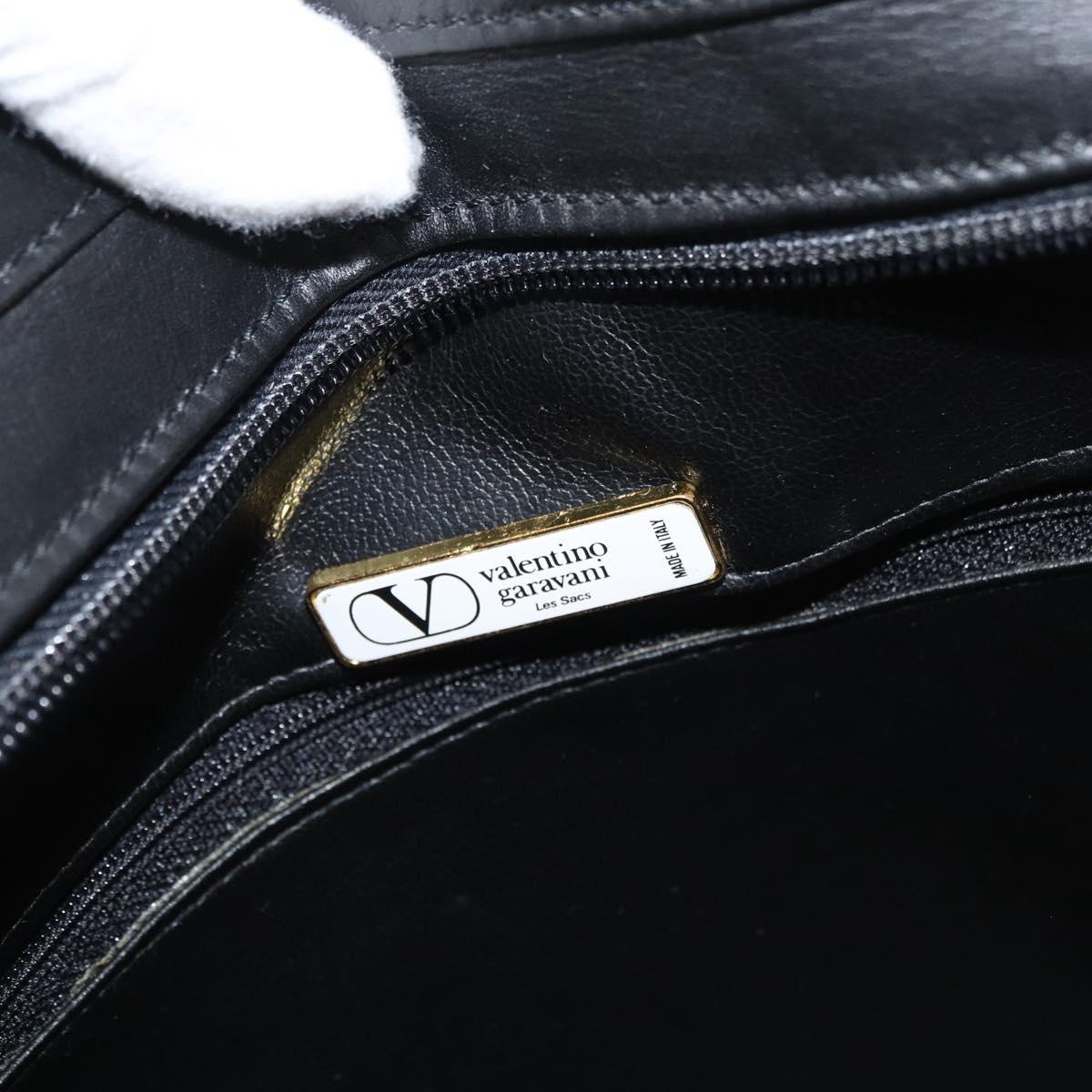 VALENTINO Hand Bag Leather Black Gold Auth BA12733A