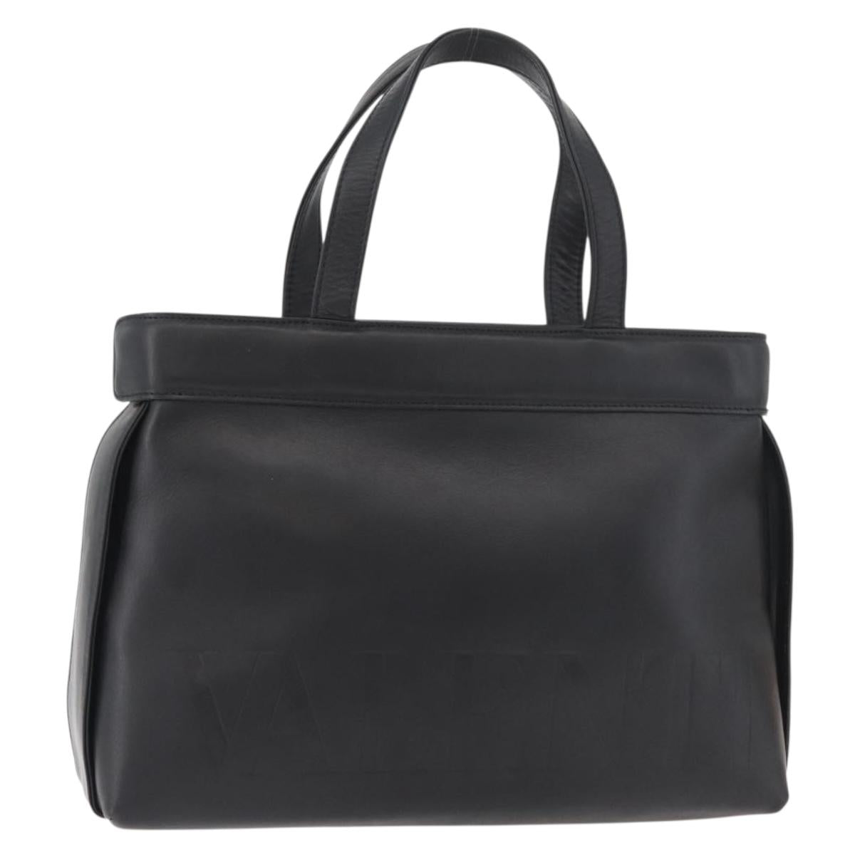 VALENTINO Hand Bag Leather Black Gold Auth BA12733A