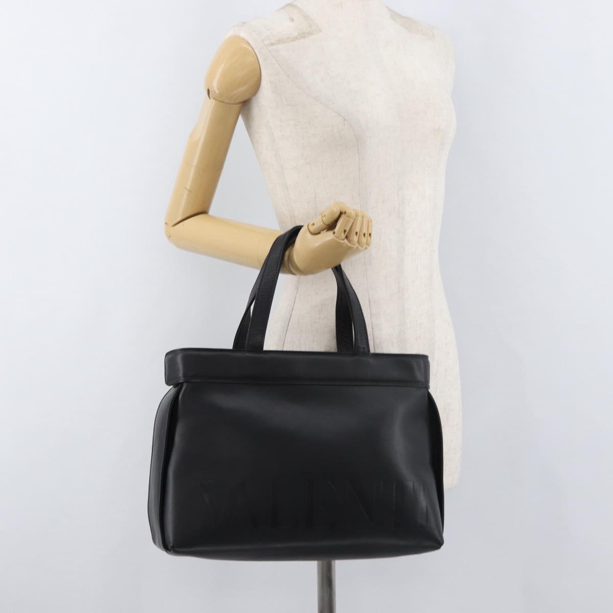 VALENTINO Hand Bag Leather Black Gold Auth BA12733A