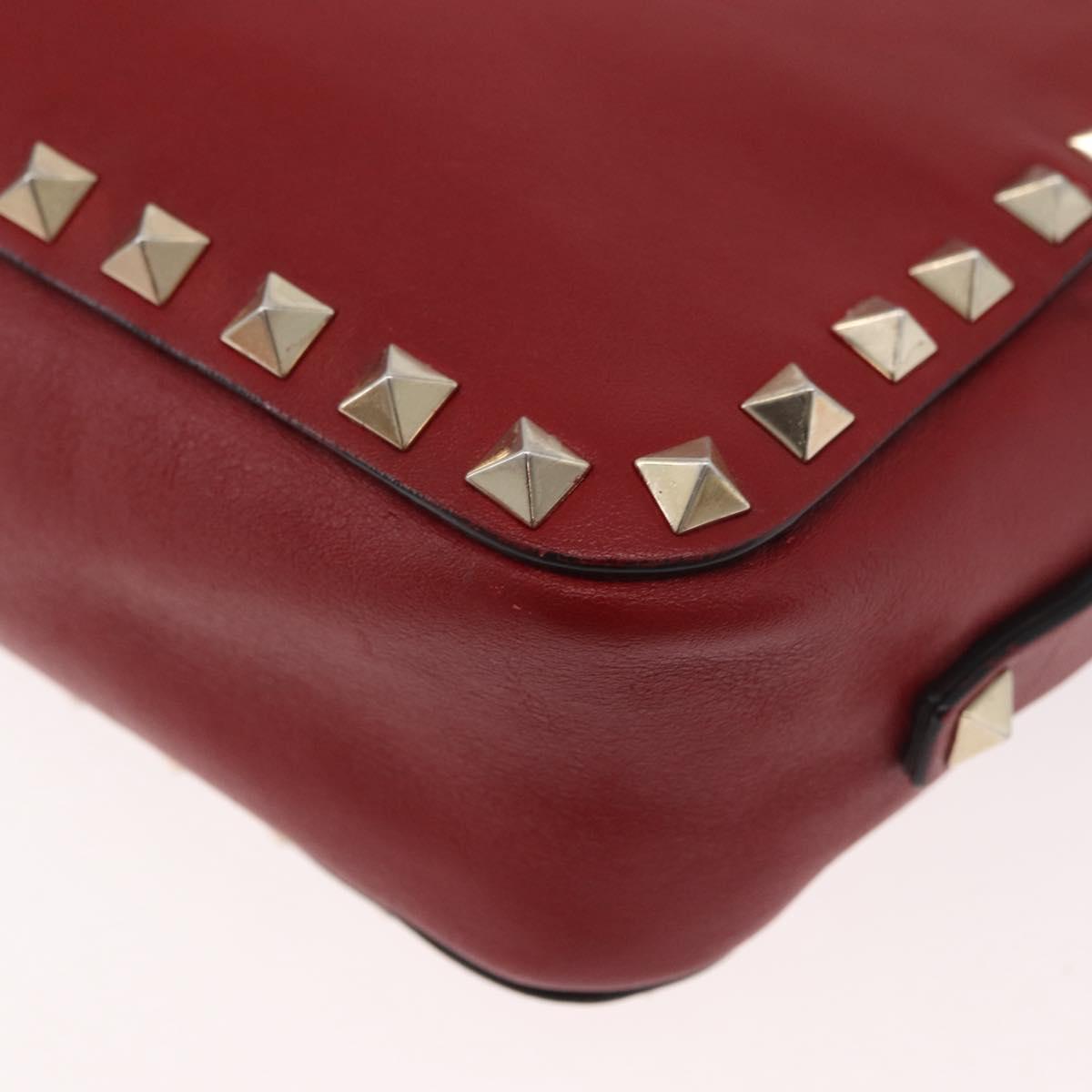 VALENTINO Rock Studs Shoulder Bag Leather Red Gold Auth BA12744