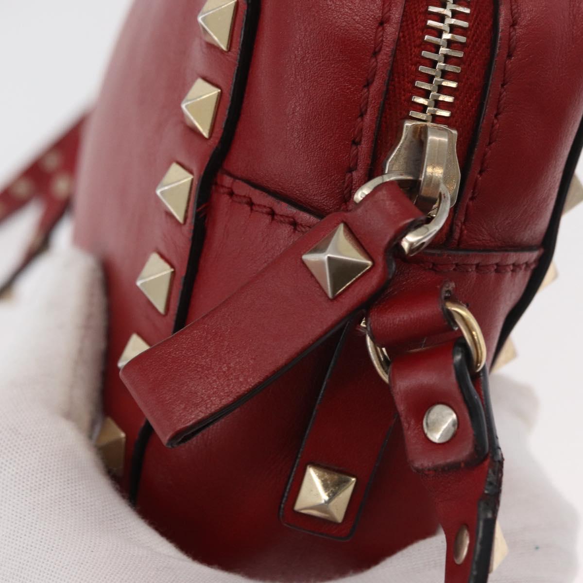 VALENTINO Rock Studs Shoulder Bag Leather Red Gold Auth BA12744