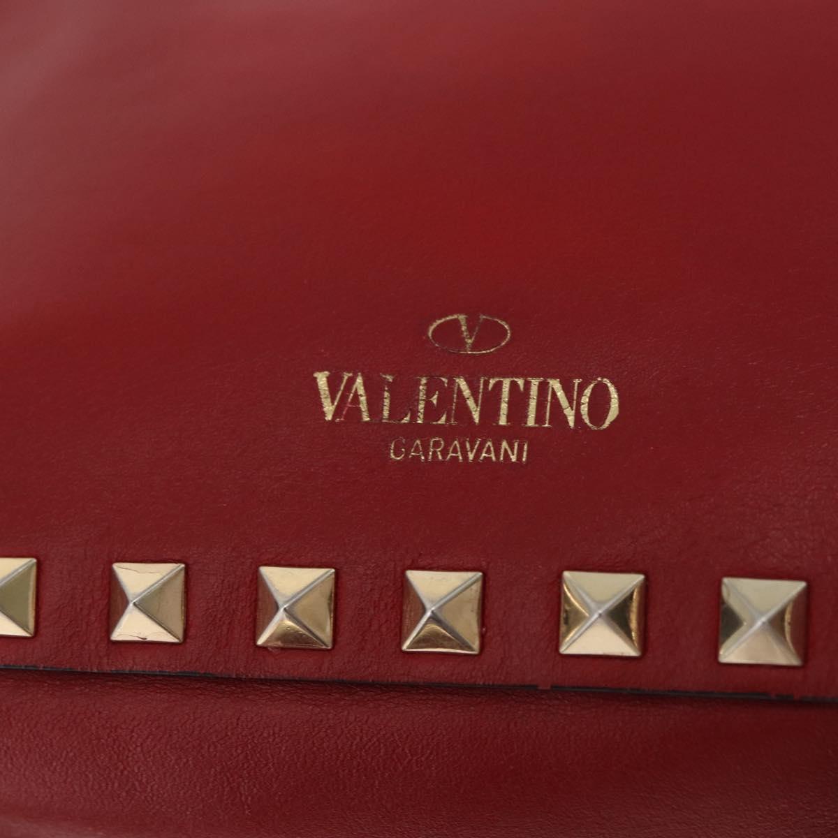 VALENTINO Rock Studs Shoulder Bag Leather Red Gold Auth BA12744
