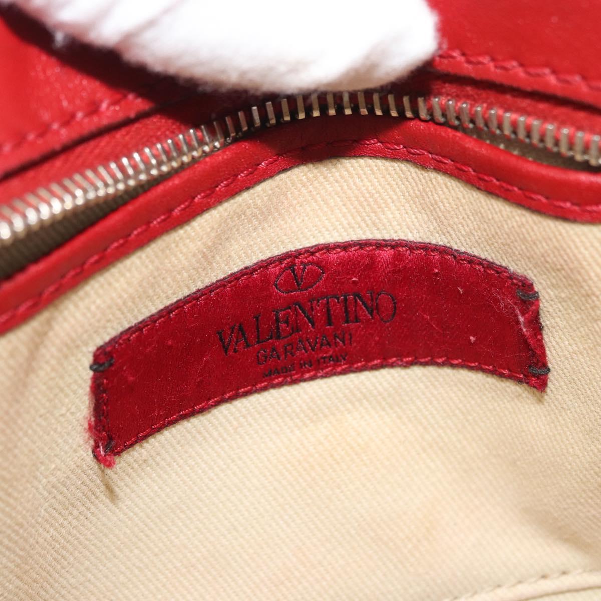 VALENTINO Rock Studs Shoulder Bag Leather Red Gold Auth BA12744