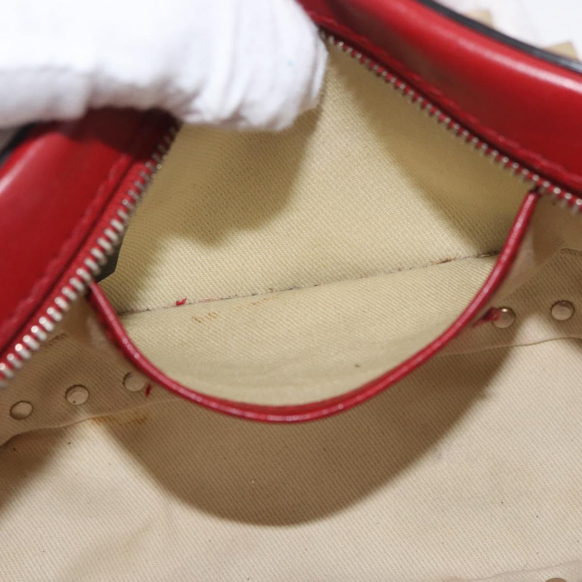 VALENTINO Rock Studs Shoulder Bag Leather Red Gold Auth BA12744