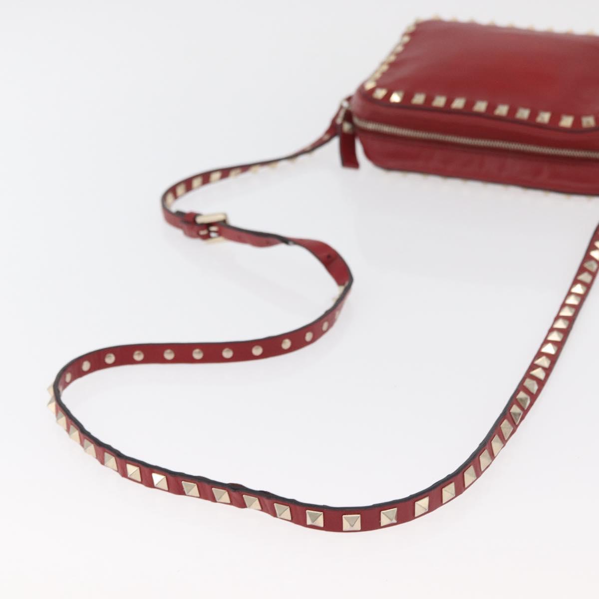 VALENTINO Rock Studs Shoulder Bag Leather Red Gold Auth BA12744