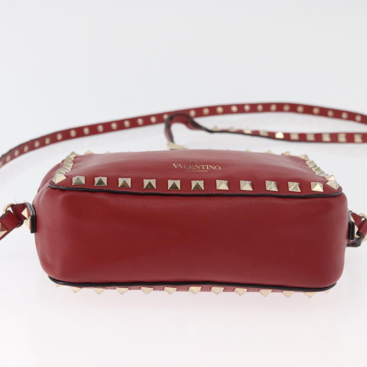 VALENTINO Rock Studs Shoulder Bag Leather Red Gold Auth BA12744