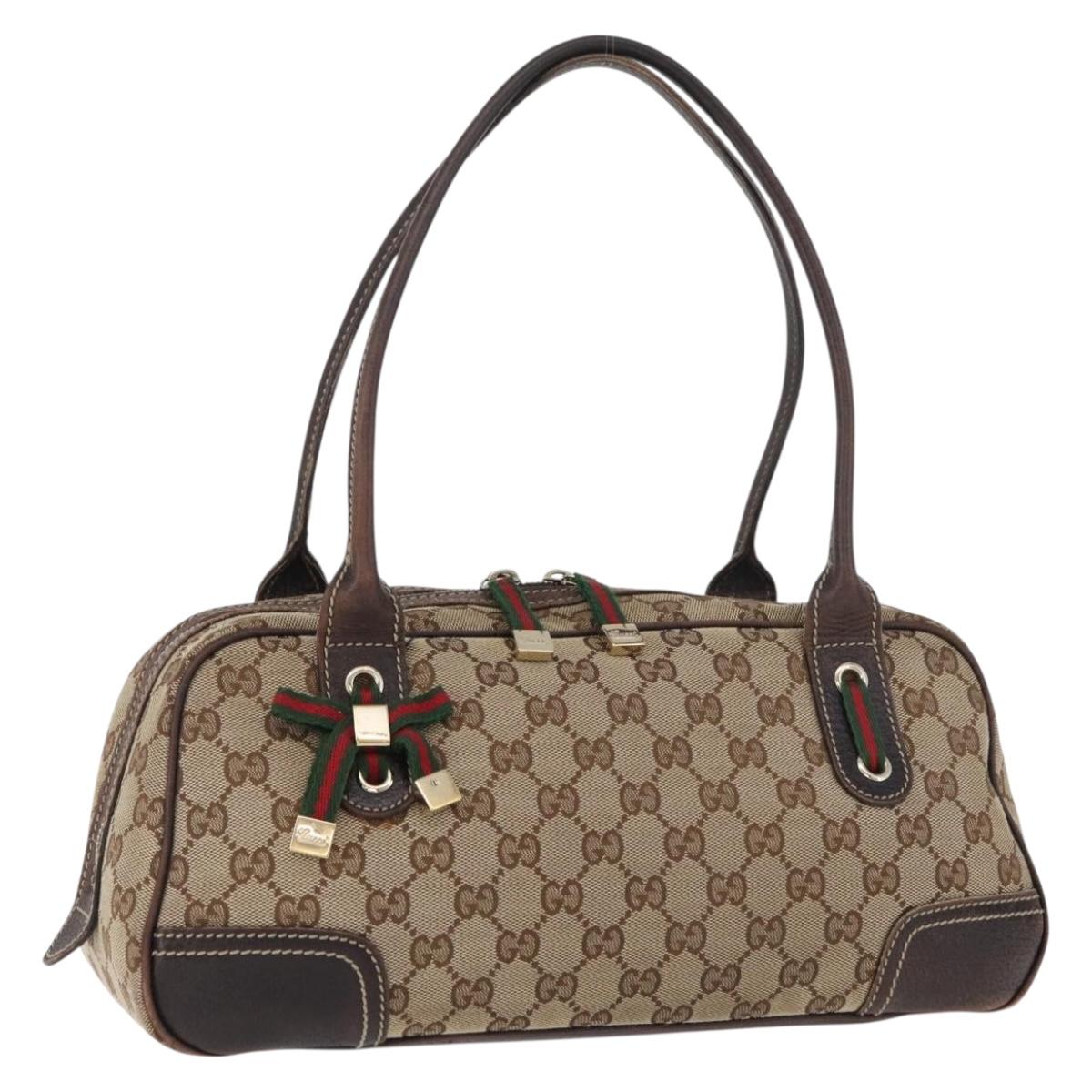 GUCCI GG Canvas Princi Boston Bag Beige Gold 161720 Auth BA12746