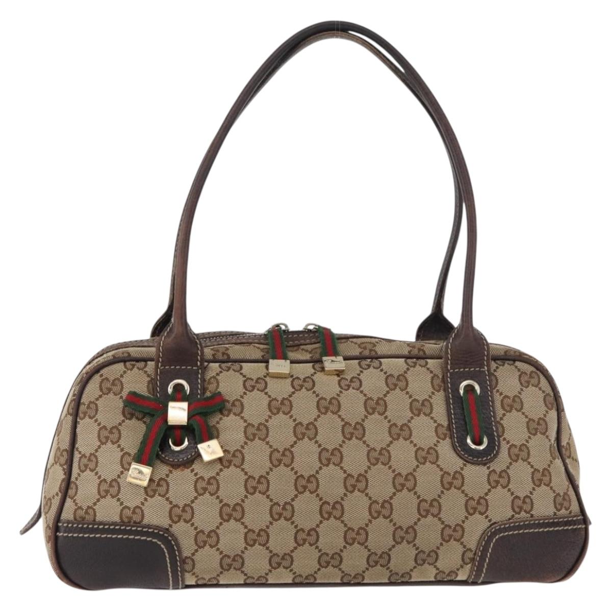 GUCCI GG Canvas Princi Boston Bag Beige Gold 161720 Auth BA12746