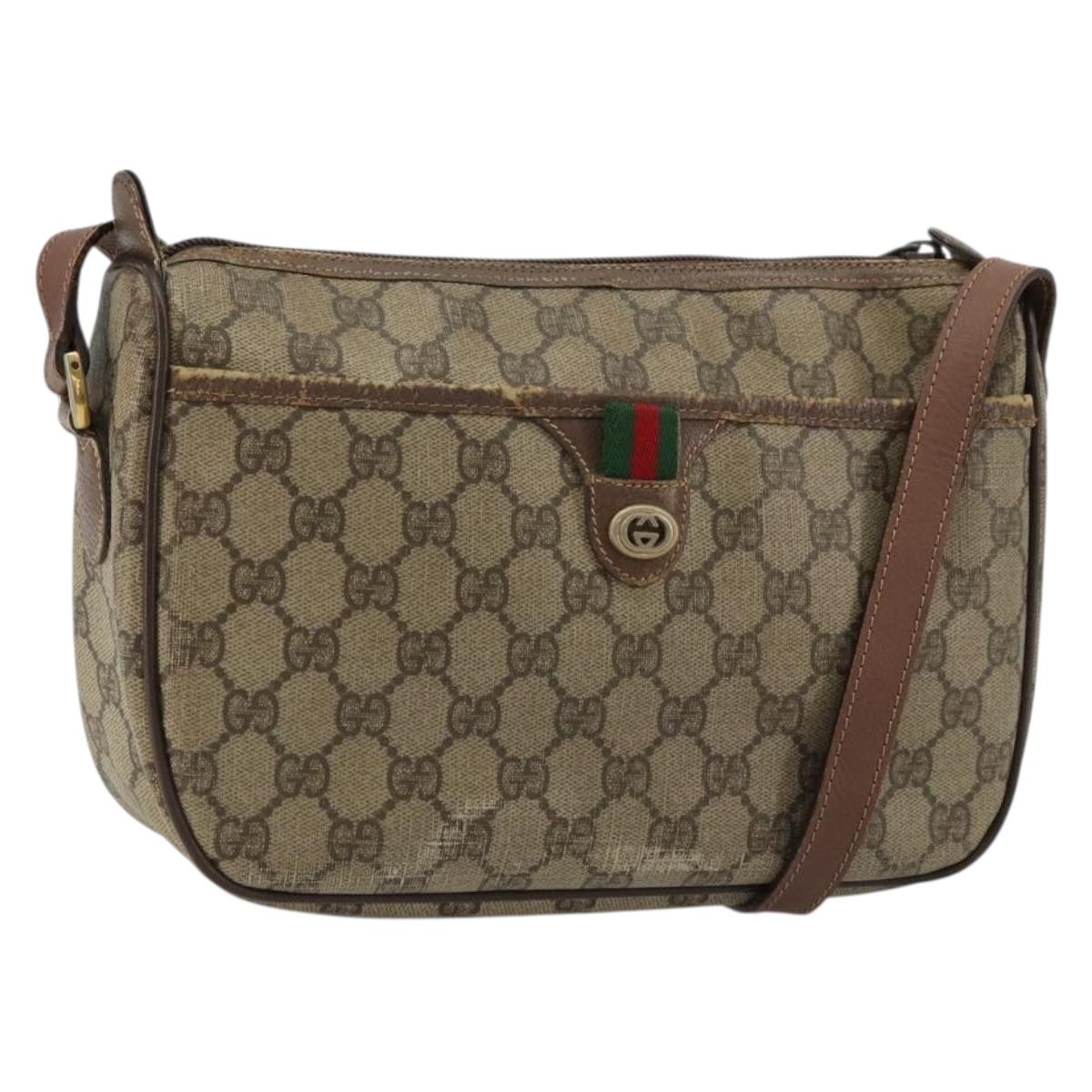 GUCCI GG Supreme Web Sherry Line Bag PVC Beige Gold 89 02 077 Auth BA12772