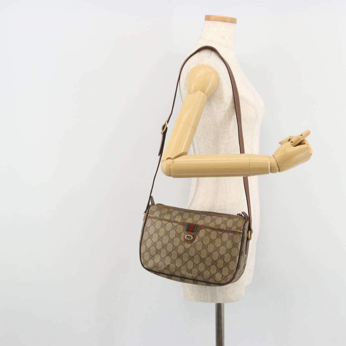 GUCCI GG Supreme Web Sherry Line Bag PVC Beige Gold 89 02 077 Auth BA12772