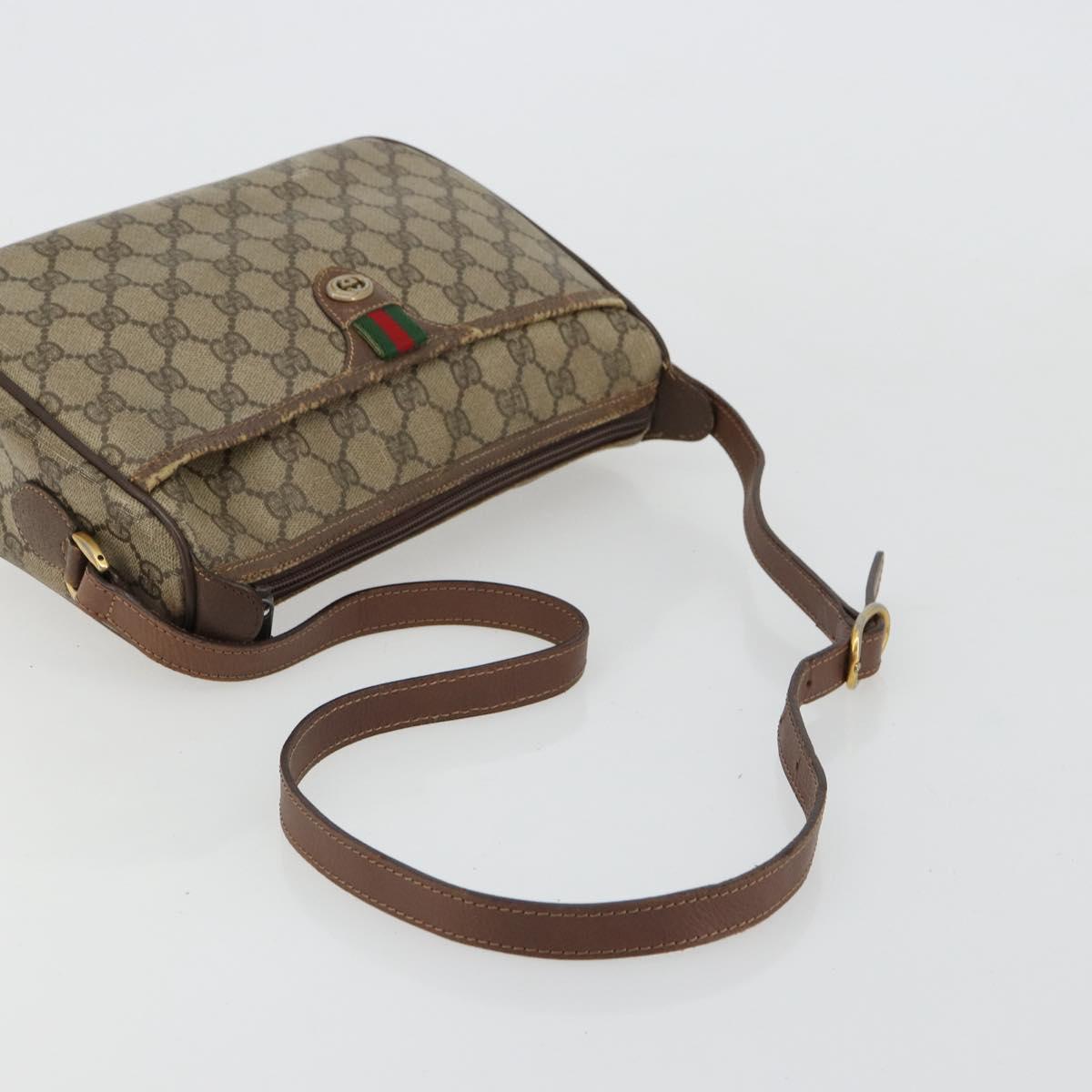 GUCCI GG Supreme Web Sherry Line Bag PVC Beige Gold 89 02 077 Auth BA12772