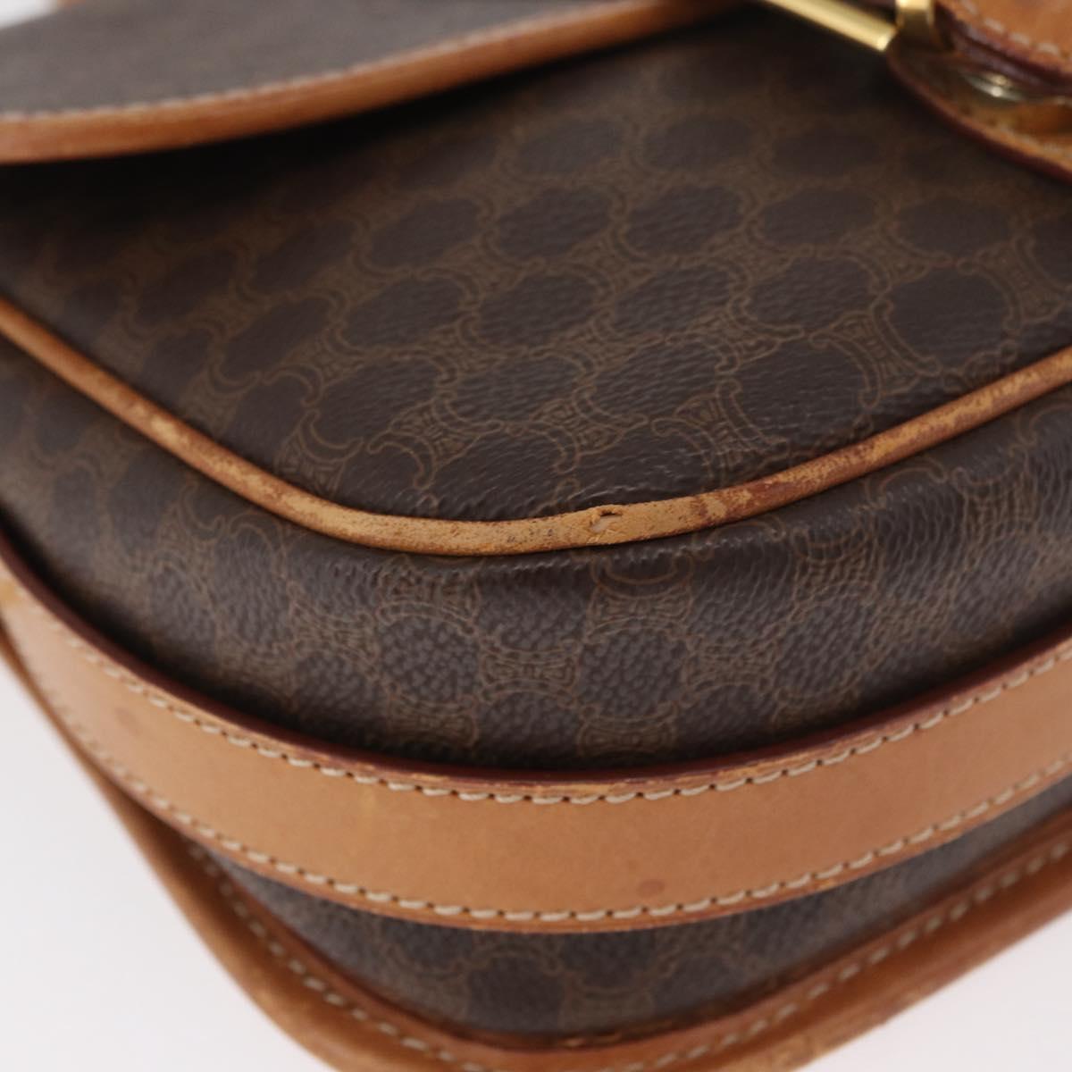 CELINE Macadam Canvas Shoulder Bag PVC Leather Brown Gold Auth BA12773
