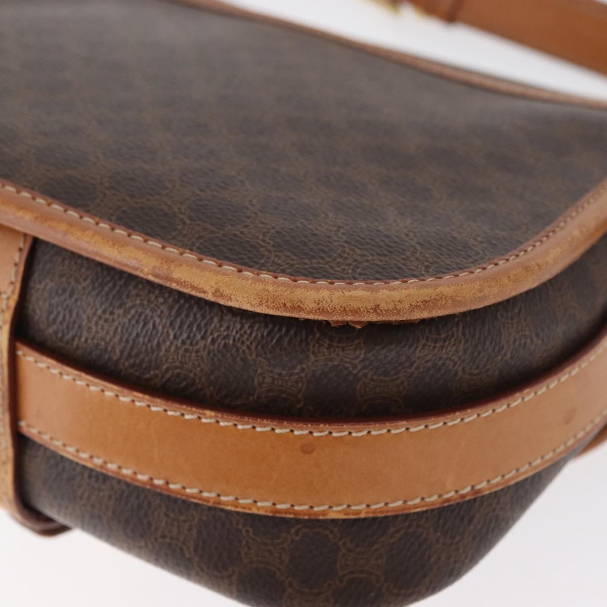 CELINE Macadam Canvas Shoulder Bag PVC Leather Brown Gold Auth BA12773