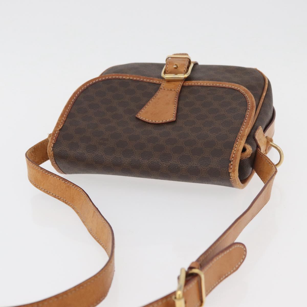 CELINE Macadam Canvas Shoulder Bag PVC Leather Brown Gold Auth BA12773