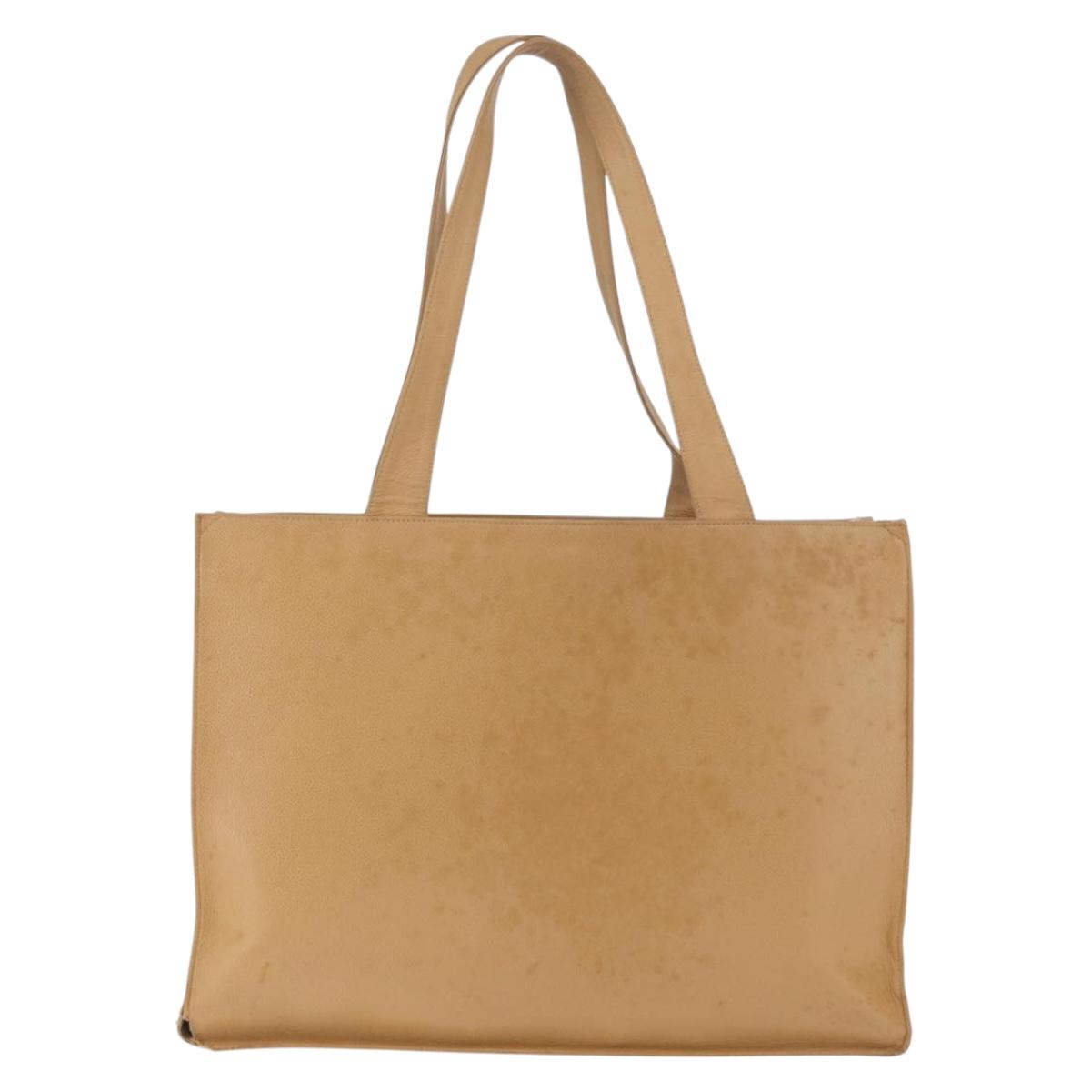 CHANEL Tote Bag Caviar Skin Beige Gold CC Auth BA12781