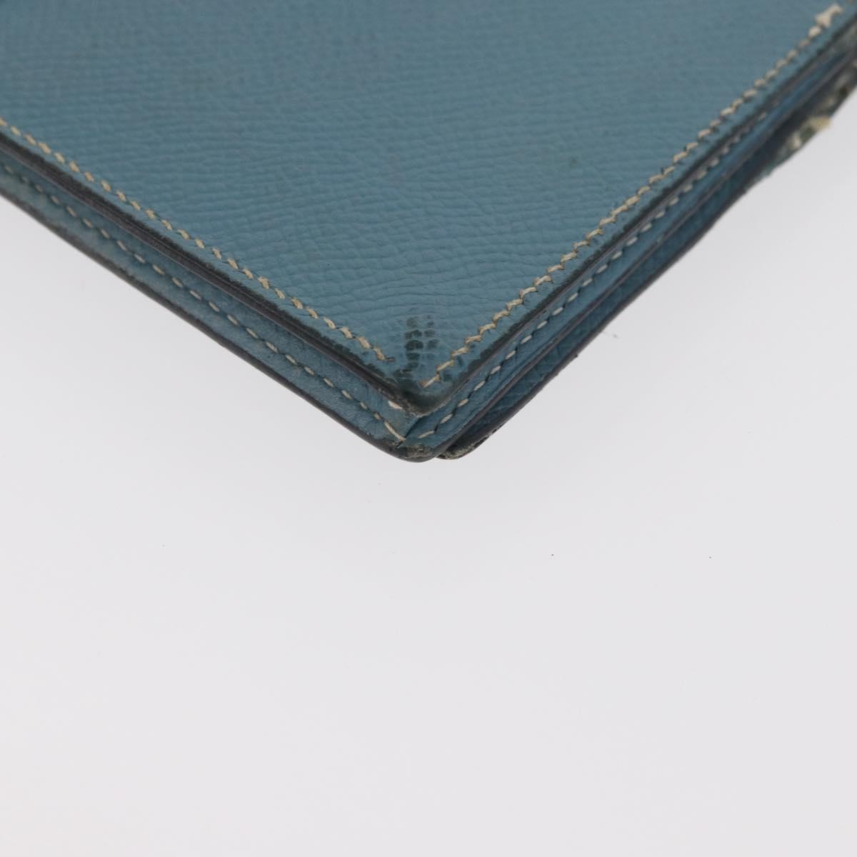 HERMES Bane Souffle Long Wallet Leather Light Blue Silver Auth BA12783