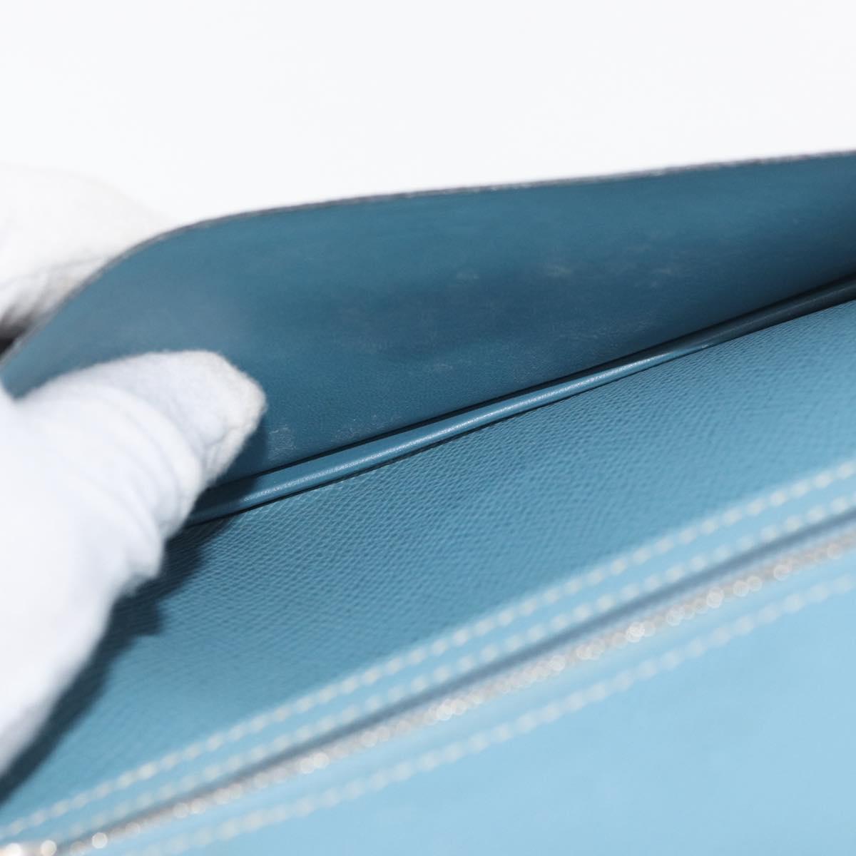 HERMES Bane Souffle Long Wallet Leather Light Blue Silver Auth BA12783
