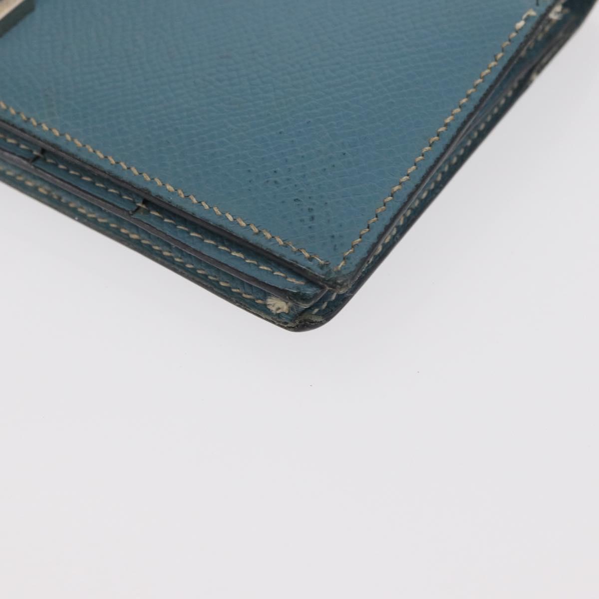HERMES Bane Souffle Long Wallet Leather Light Blue Silver Auth BA12783