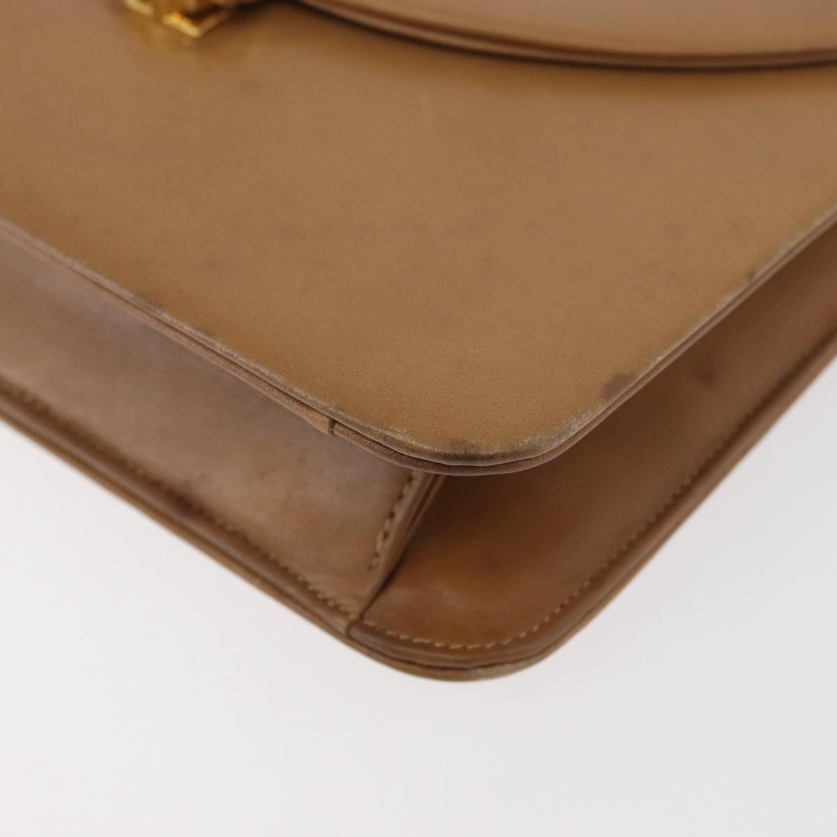 Christian Dior Chain Shoulder Bag Leather Beige Gold Auth BA12791