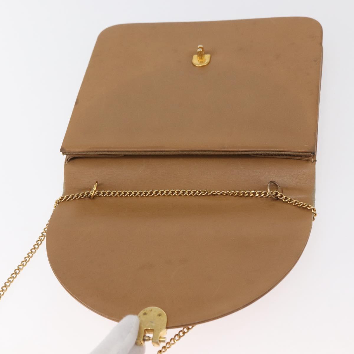 Christian Dior Chain Shoulder Bag Leather Beige Gold Auth BA12791