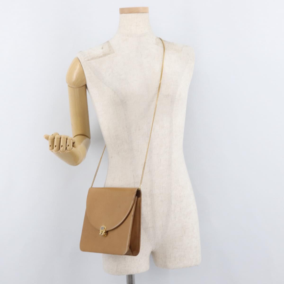 Christian Dior Chain Shoulder Bag Leather Beige Gold Auth BA12791