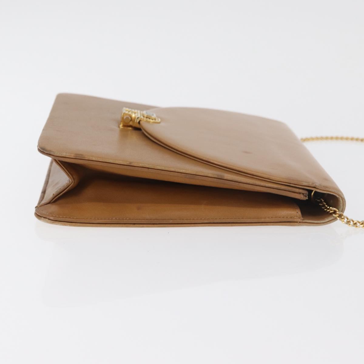 Christian Dior Chain Shoulder Bag Leather Beige Gold Auth BA12791