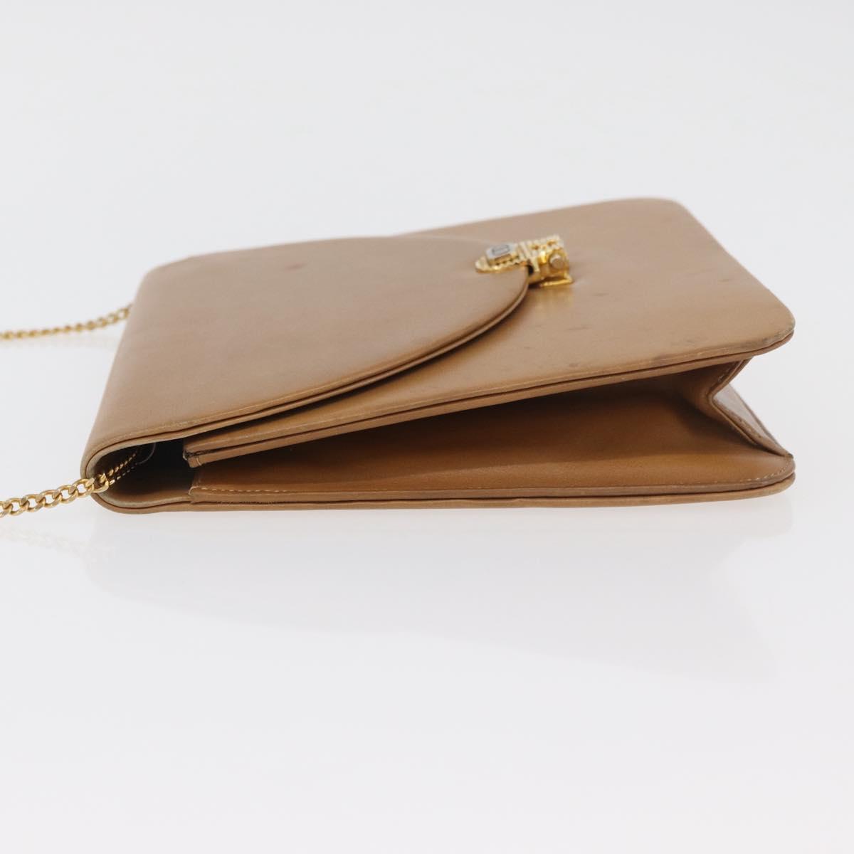 Christian Dior Chain Shoulder Bag Leather Beige Gold Auth BA12791