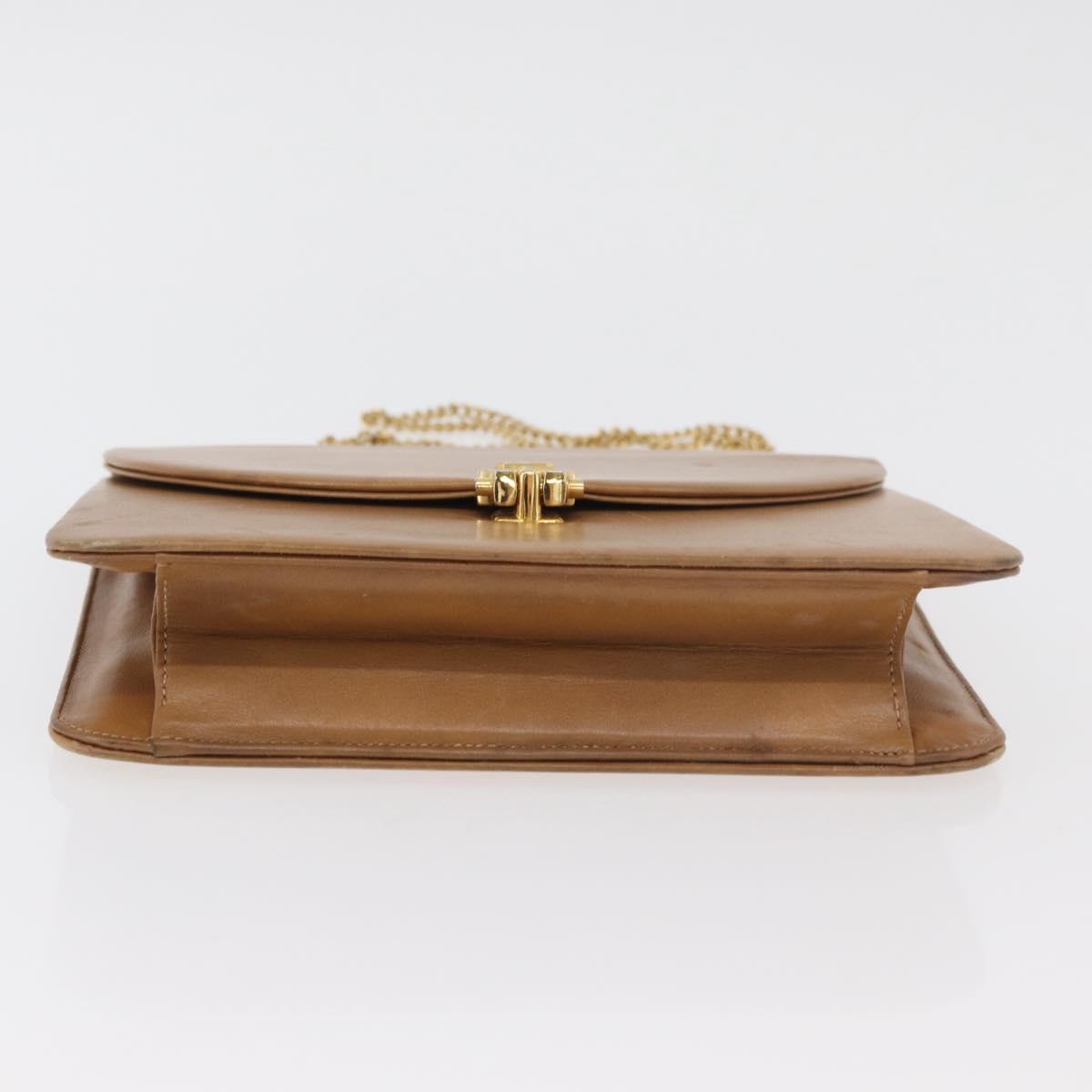 Christian Dior Chain Shoulder Bag Leather Beige Gold Auth BA12791