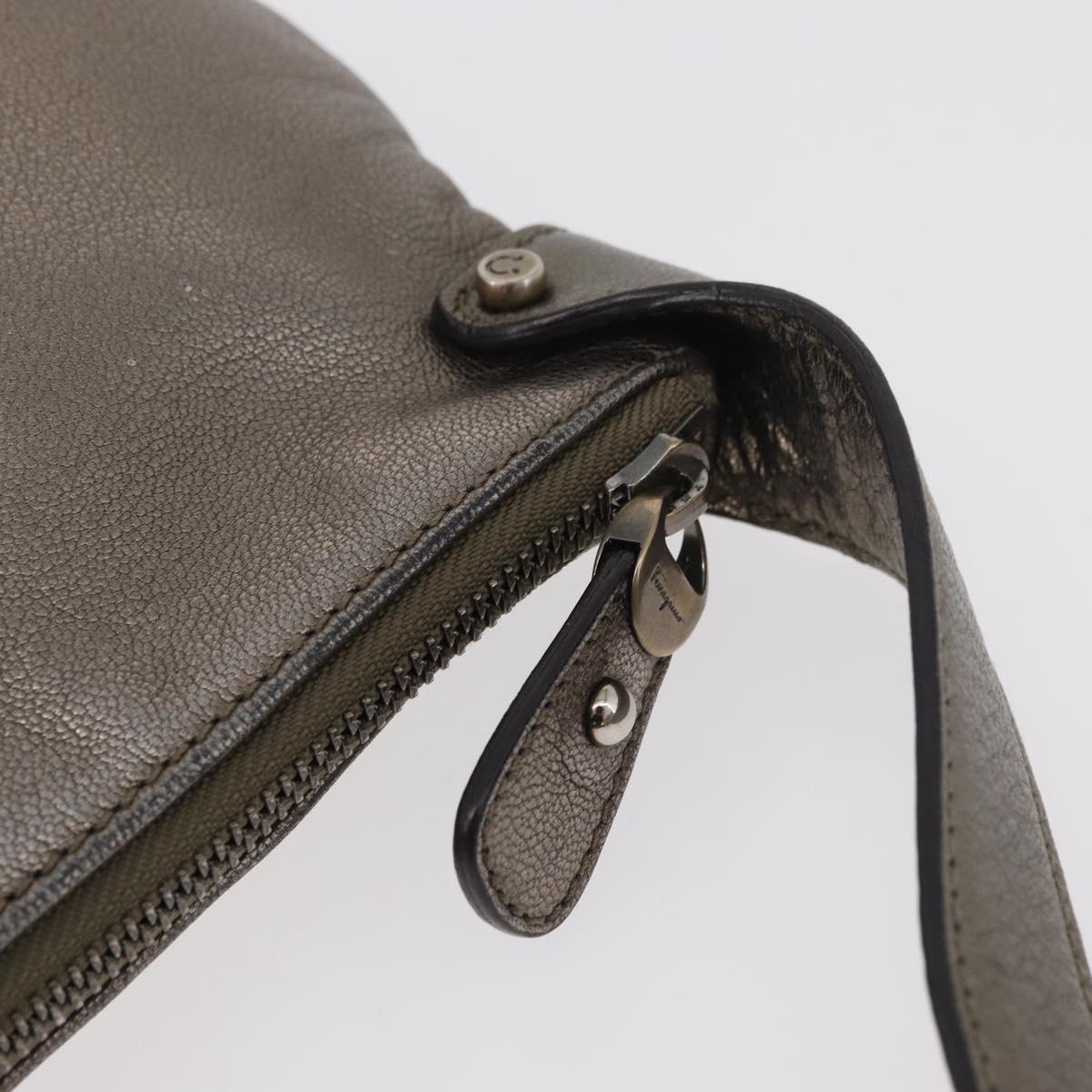 Salvatore Ferragamo Gancini Shoulder Bag Leather Silver Auth BA12795A