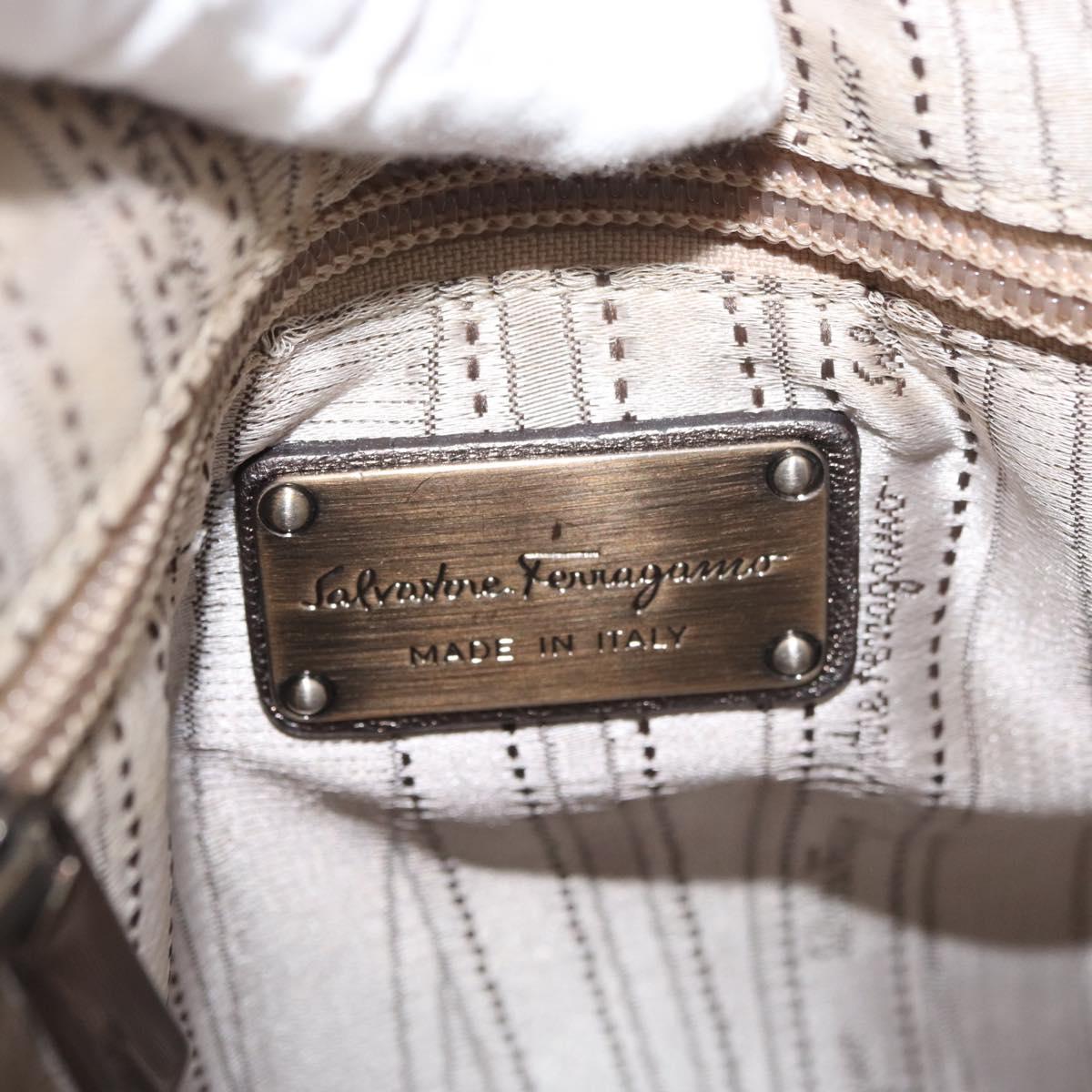 Salvatore Ferragamo Gancini Shoulder Bag Leather Silver Auth BA12795A
