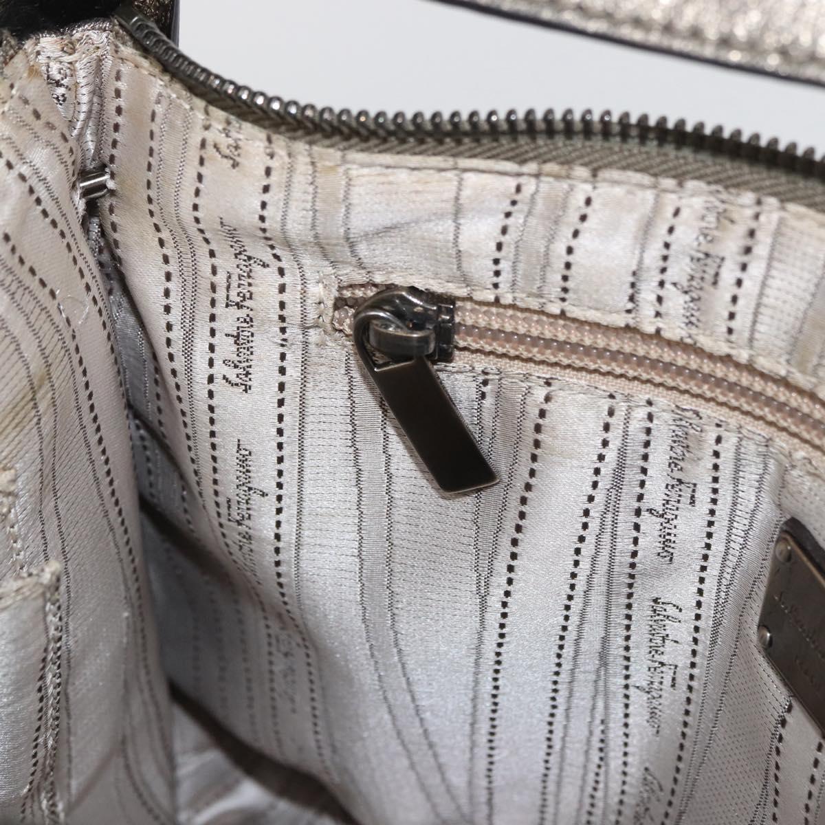 Salvatore Ferragamo Gancini Shoulder Bag Leather Silver Auth BA12795A