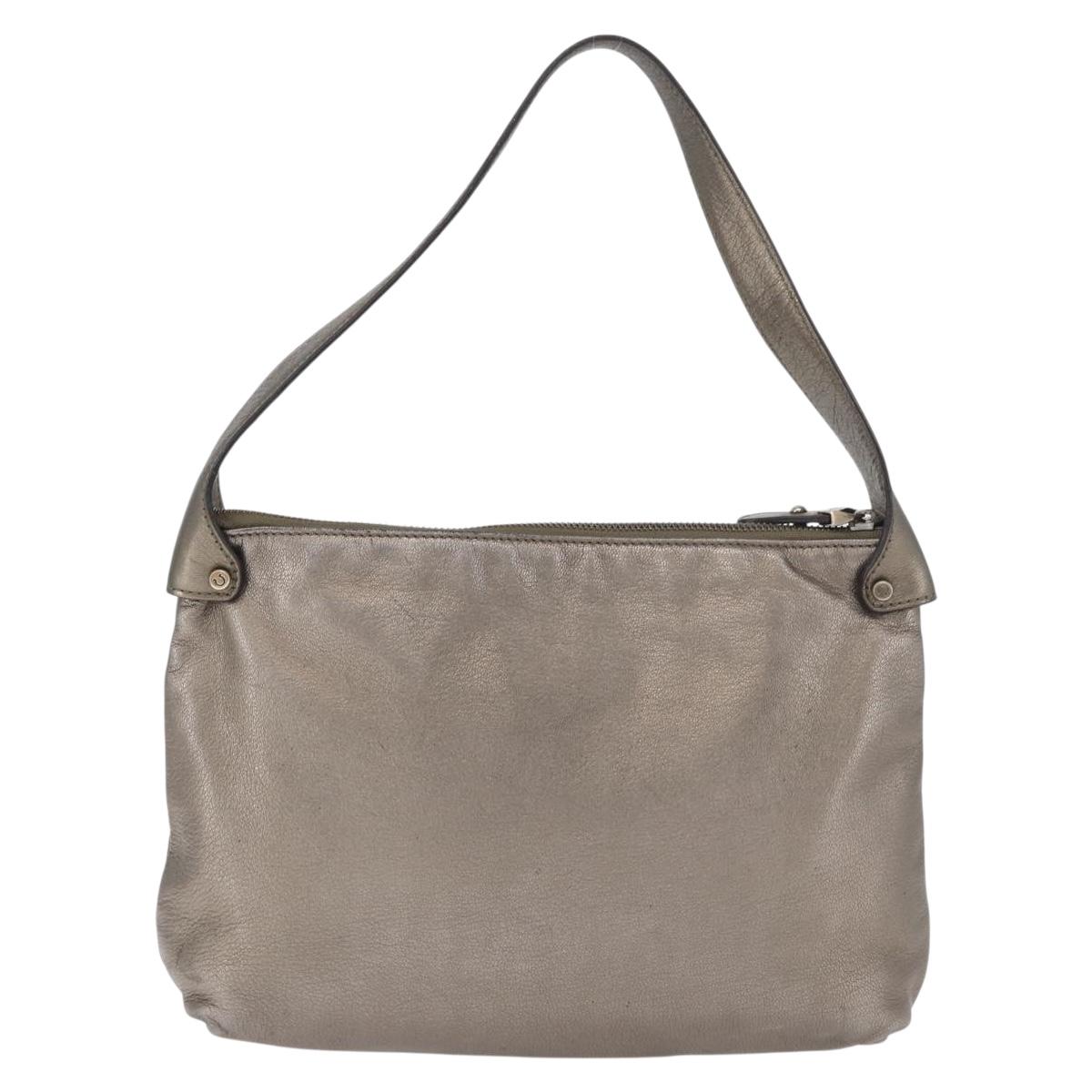 Salvatore Ferragamo Gancini Shoulder Bag Leather Silver Auth BA12795A