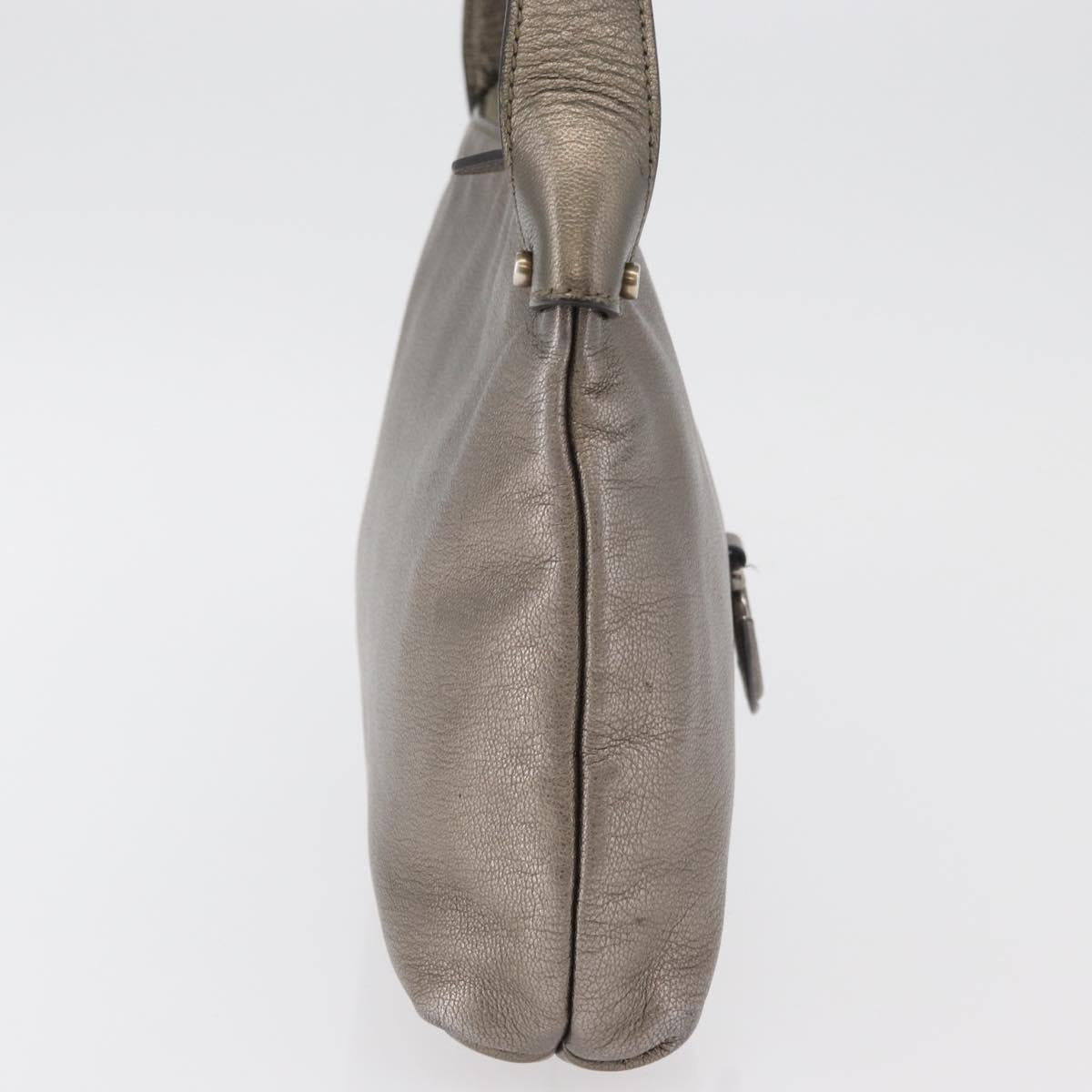 Salvatore Ferragamo Gancini Shoulder Bag Leather Silver Auth BA12795A